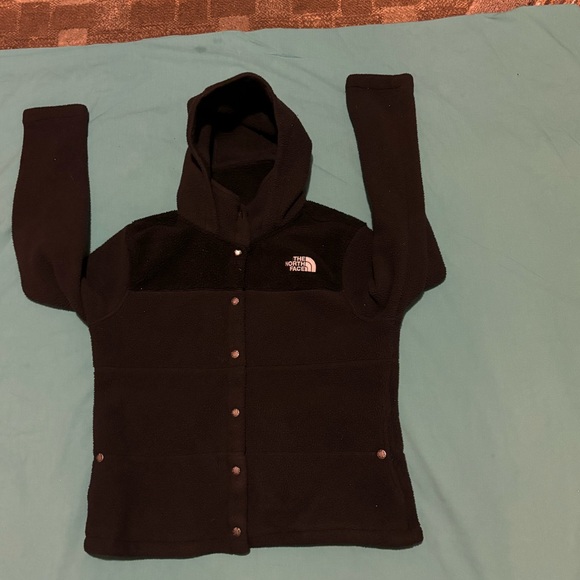 The north face fleece button up snap button jacket with hood size women’s M - Picture 6 of 6